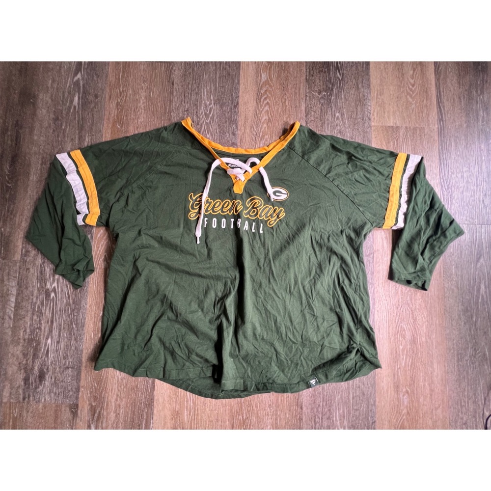 Fanatics Green Bay Packers Shirt Womens 3X Green Lace Up Long Sleeve Jersey